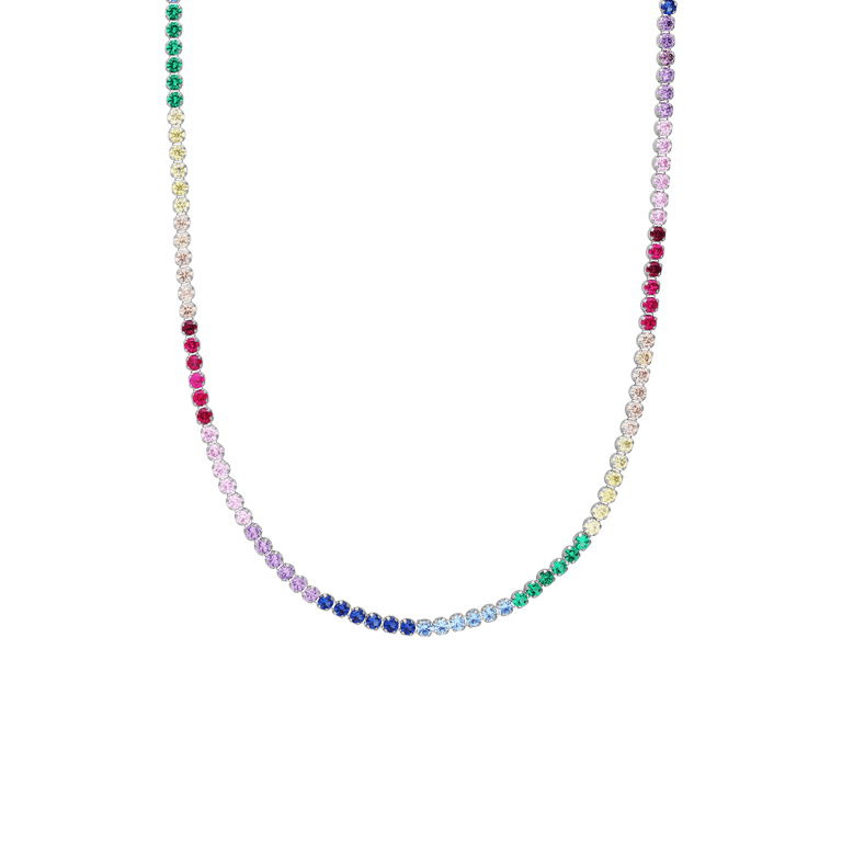 Tenniskette aus 925er Silber, mit Zirkonia, mehrfarbig