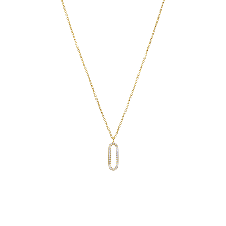 Halskette aus 925er Silber, vergoldet, mit Anhänger, oval, Zirkonia