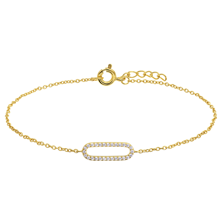 Zilveren goldplated armband ovaal zirkonia