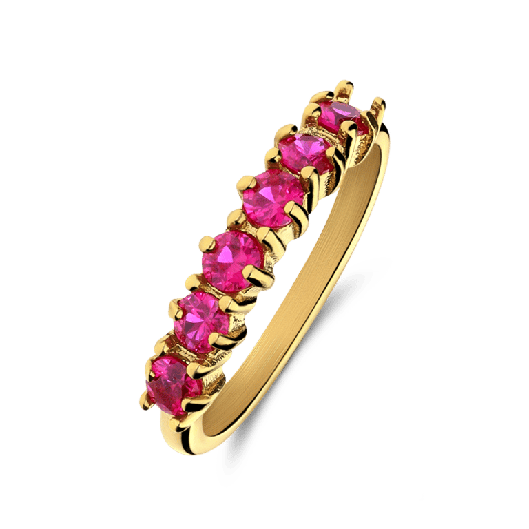 Stainless steel goldplated vintage ring fuchsia zirkonia