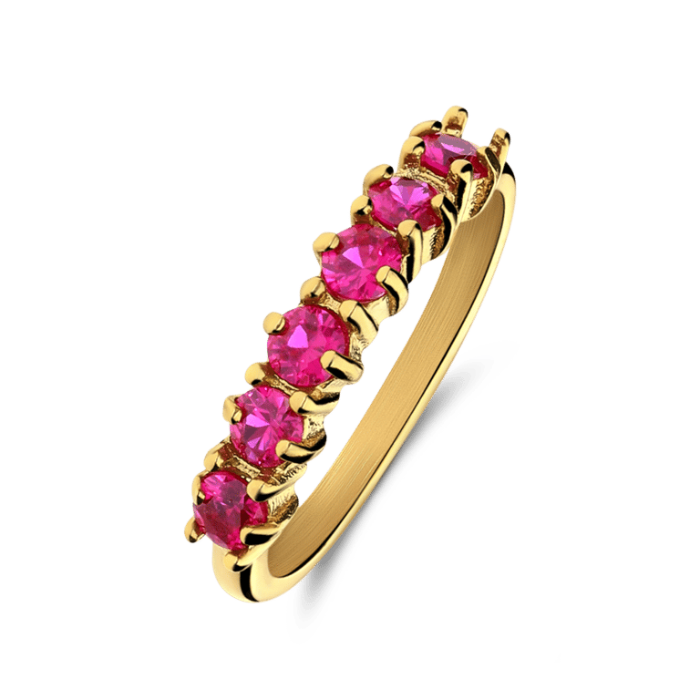 Stalen goldplated vintage ring fuchsia zirkonia