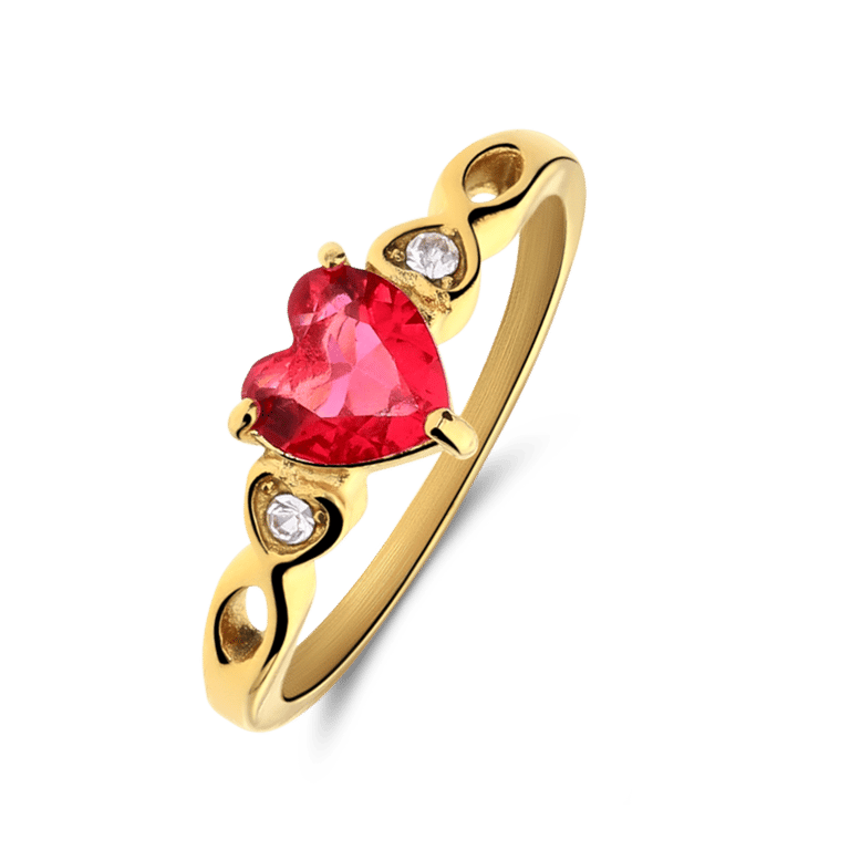 Promise Ring im Vintage-Stil aus Edelstahl, vergoldet, mit rotem Zirkonia in Herzform