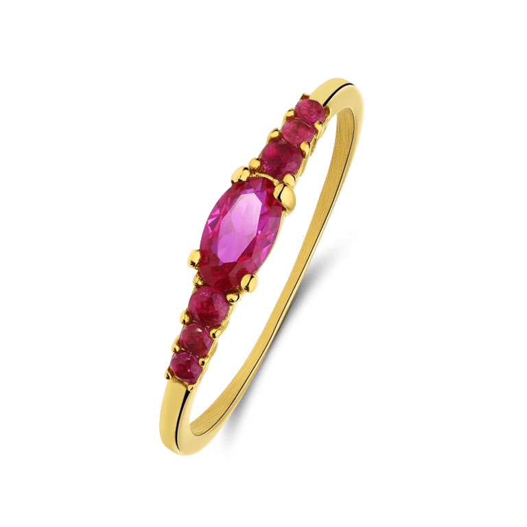 Stainless steel goldplated vintage ring fuchsia zirkonia