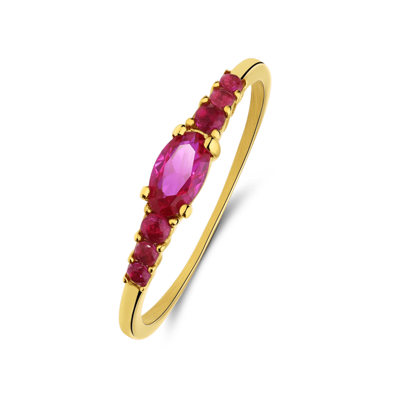 Stalen goldplated vintage ring fuchsia zirkonia