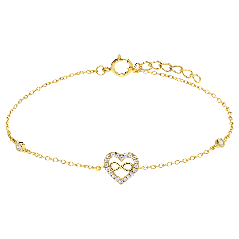 Zilveren goldplated armband met hanger hart infinity zirkonia