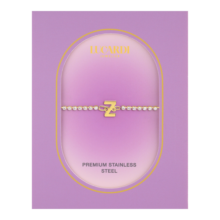 Stalen goldplated fantasiearmband met letterhanger Z met zirkonia voor dames