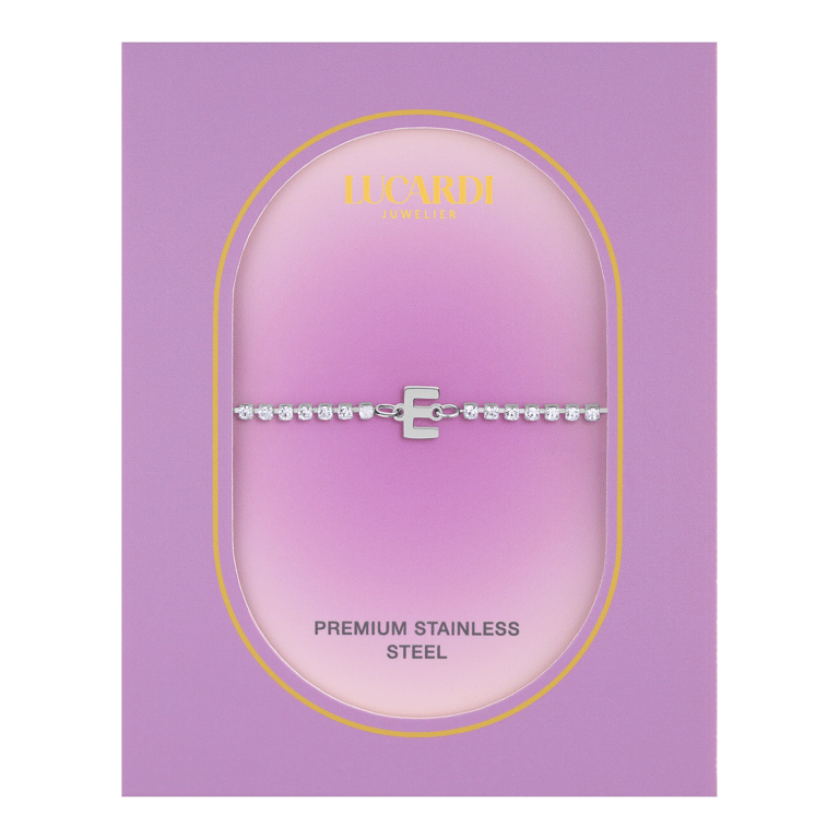 Stalen tennis armband wit cz letter - E