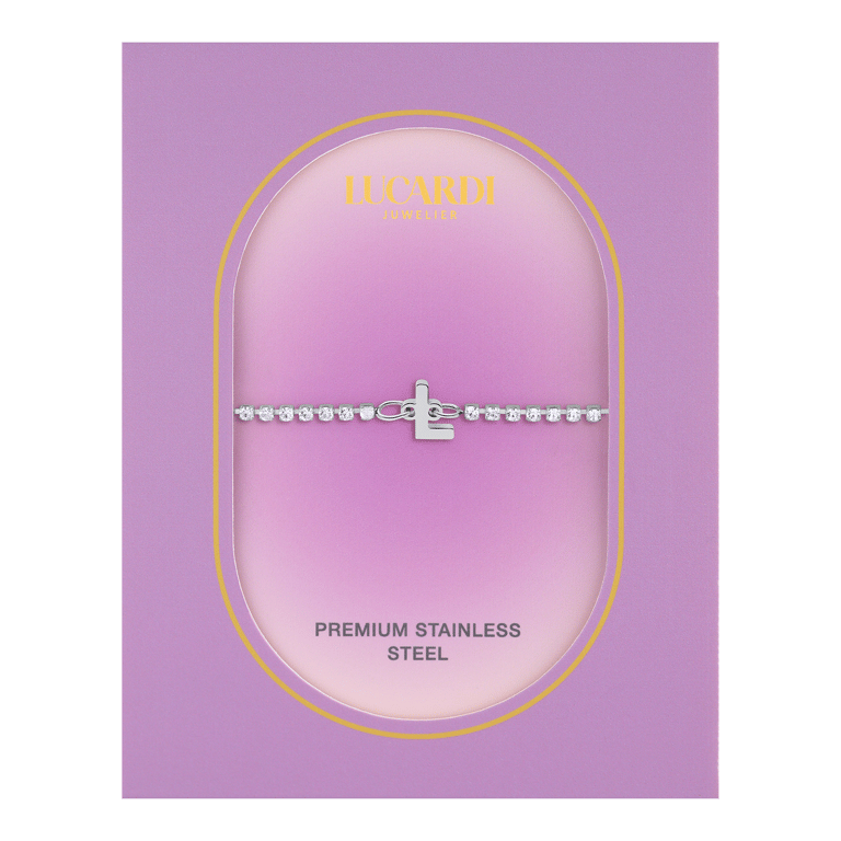 Stalen tennis armband wit cz letter - L
