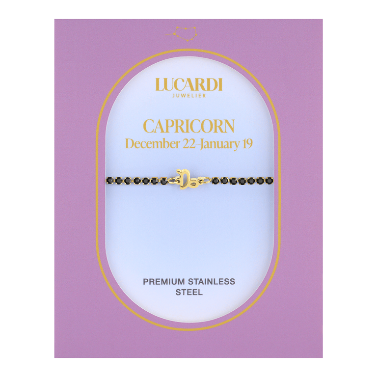 Stalen goldplated fantasiearmband met sterrenbeeld Steenbok met zirkonia voor dames