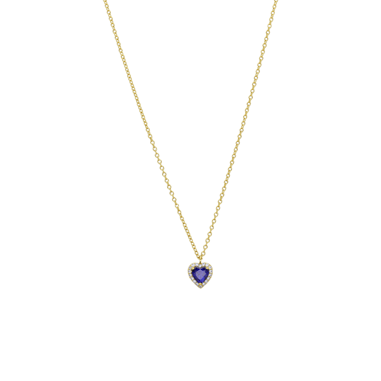Halskette, 925 Silber, vergoldet, mit Herzanhänger, Zirkonia, blau