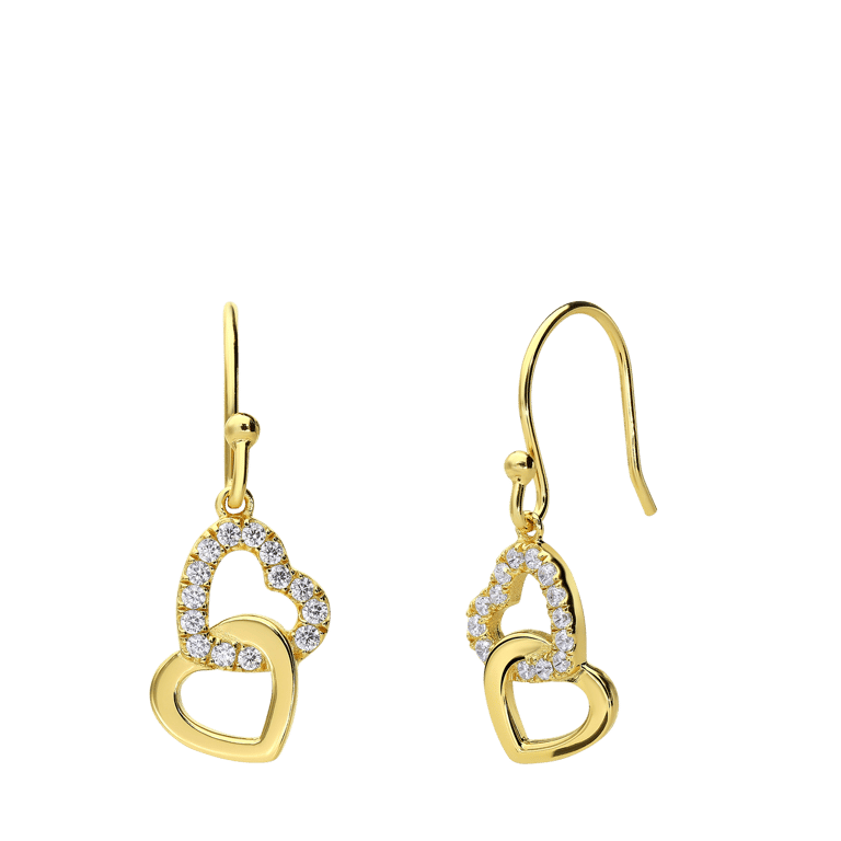 Ohrringe, 925 Silber, Herz mit Zirkonia, vergoldet