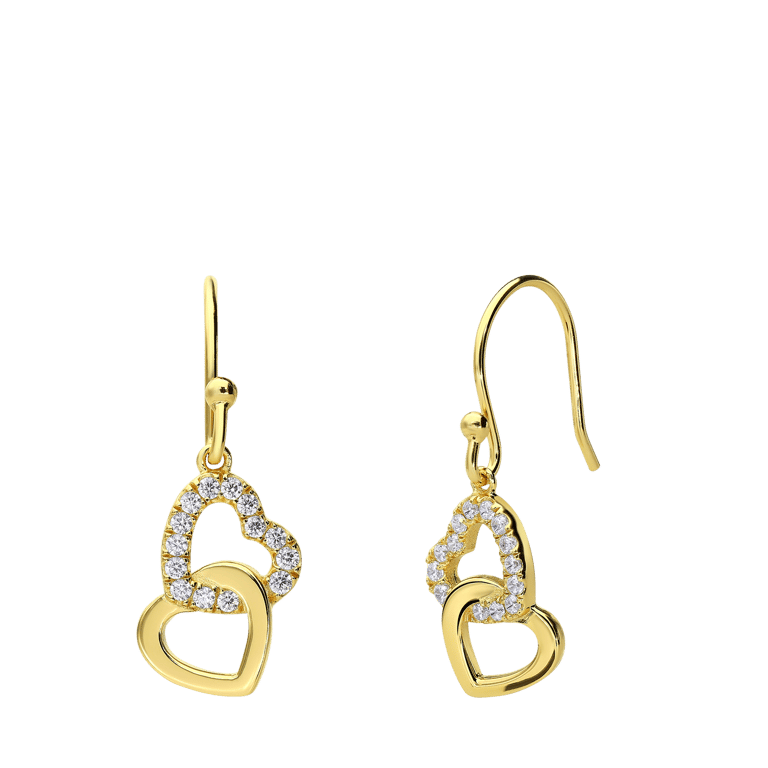 Zilveren goldplated oorhangers harten zirkonia