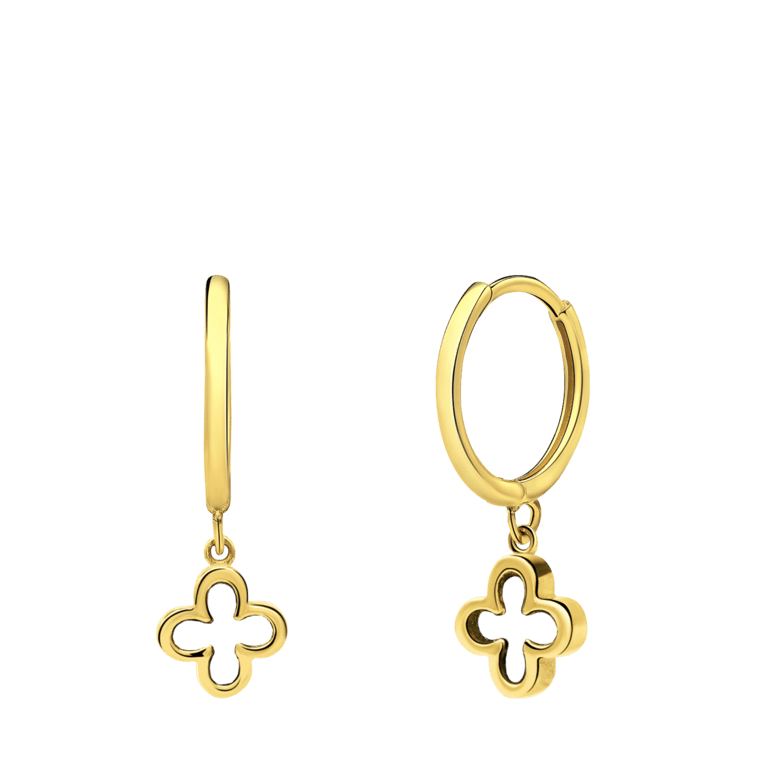14 Karat gelbgoldene Ohrringe mit offenem Kleeblatt