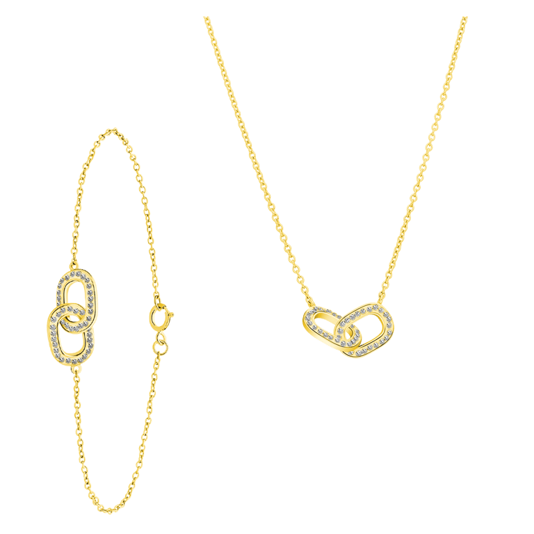 Zilveren goldplated set ovalen kristal