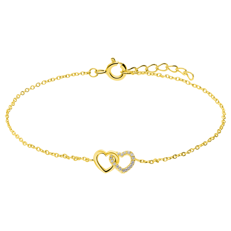 Zilveren goldplated armband hart en zirkonia voor dames
