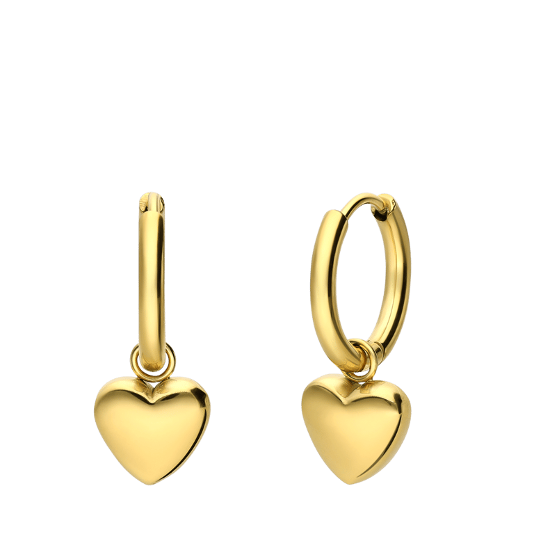 Stalen goldplated oorringen met hanger hart voor dames