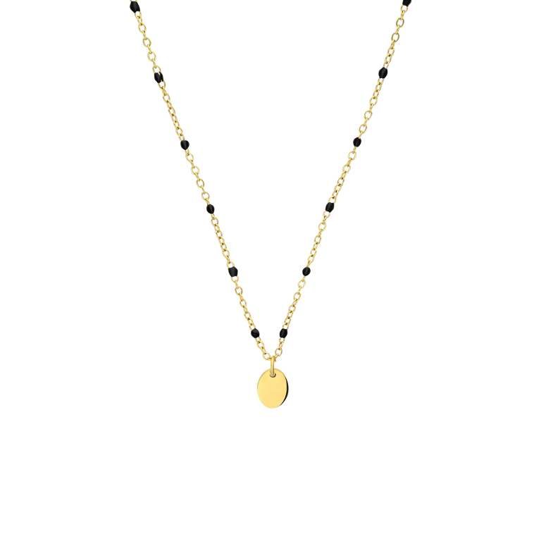 Stalen goldplated ketting met hanger graveerplaat met emaille  voor dames