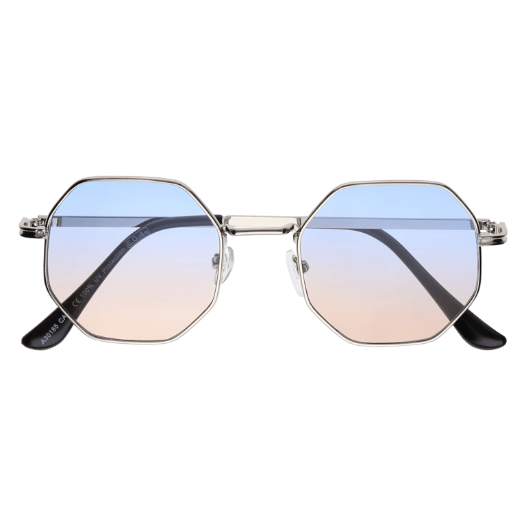 Sonnenbrille mit silberfarbenem Rahmen, sechseckig