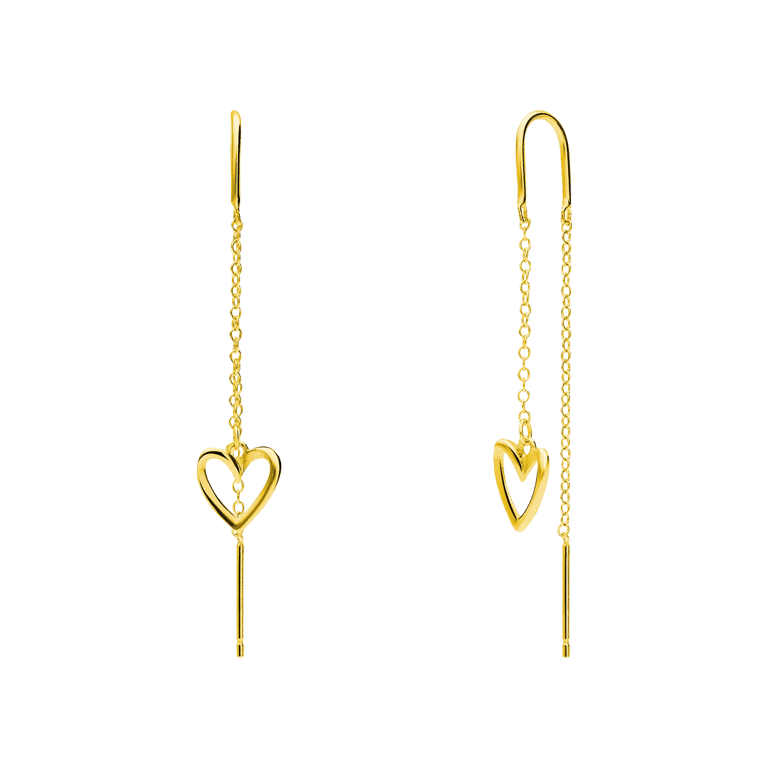 Zilveren goldplated oorhangers hart voor dames