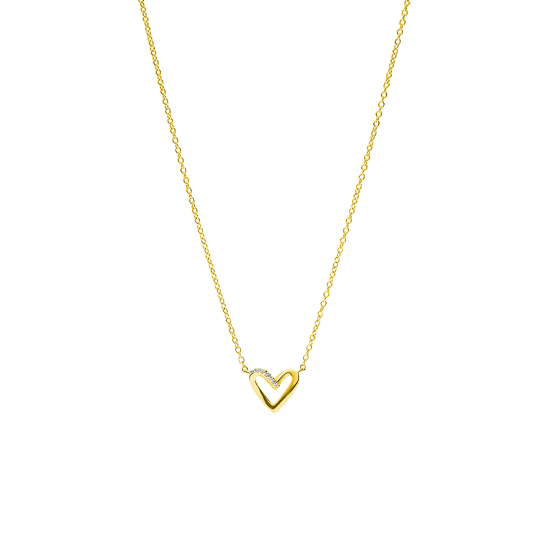 Zilveren goldplated ketting met hanger hart met zirkonia voor dames