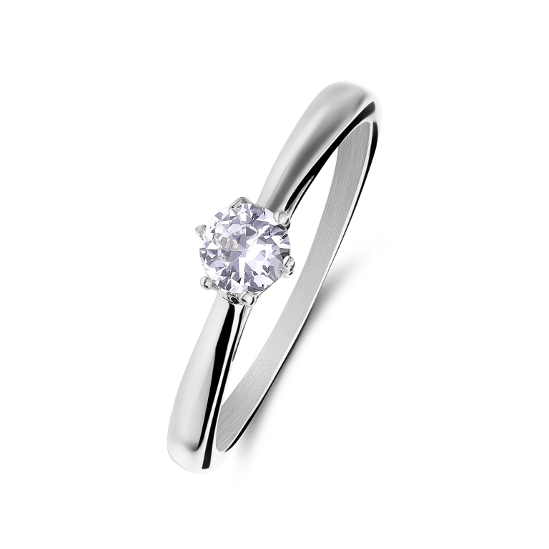 Stainless steel solitair aanzoeksring met zirkonia