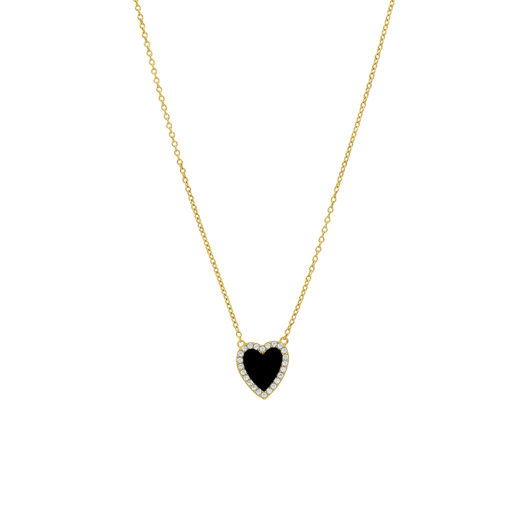 Zilveren goldplated ketting met een hartvormige Black Agate gemstone