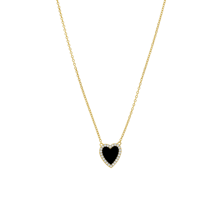 Zilveren goldplated ketting met hanger hart met black agate voor dames