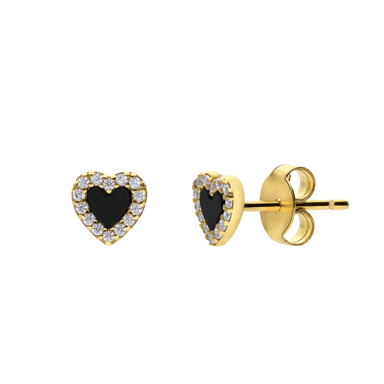 Zilveren goldplated oorknoppen met black agaat voor dames