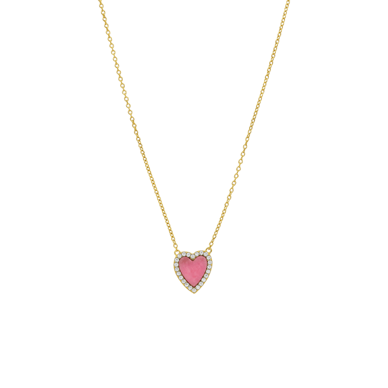 Zilveren goldplated ketting met een hartvormige Rhodonite gemstone