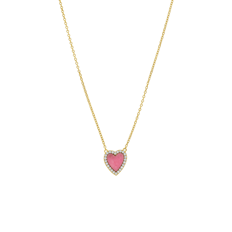 Zilveren goldplated ketting met hanger hart met rhodoniet voor dames