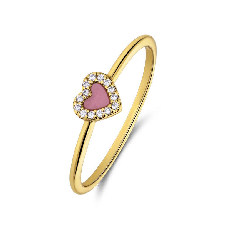 Zilveren goldplated ring hart met rhodoniet voor dames