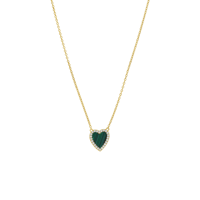 Zilveren goldplated ketting met een hartvormige Malachite gemstone