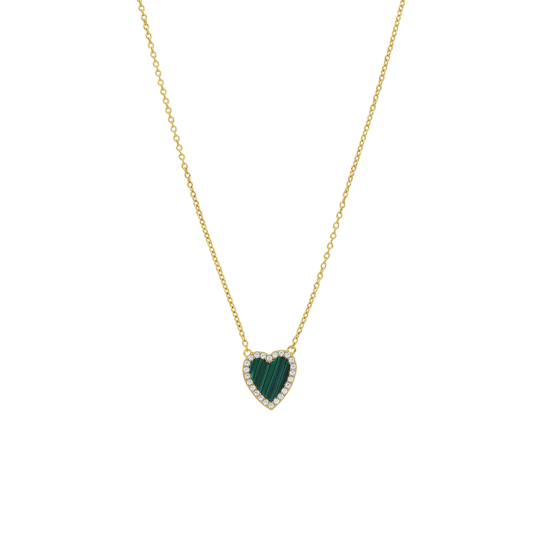 Zilveren goldplated ketting met hanger hart met malachiet voor dames