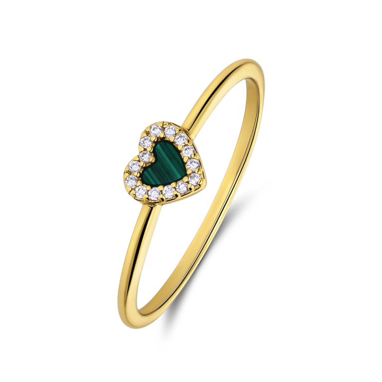 Zilveren goldplated ring met malachiet voor dames
