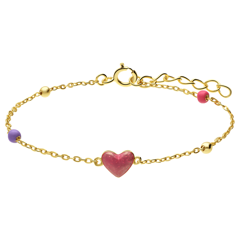 Zilveren goldplated kinderbedelarmband hart met emaille 