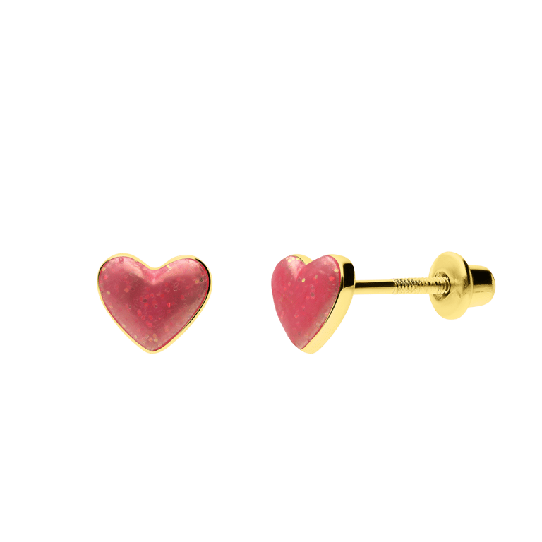 Zilveren goldplated kinderoorknoppen hart met emaille 