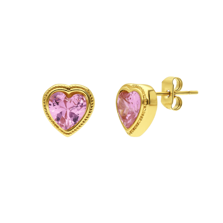 Stalen goldplated oorknoppen vintage roze hart voor dames