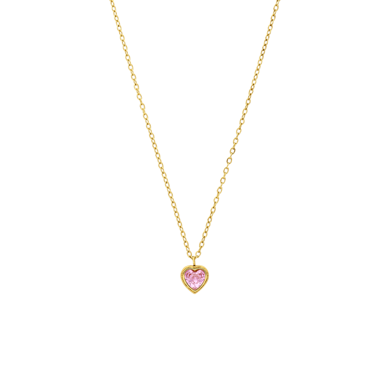 Stainless steel goldplated ketting met hanger hart met zirkonia voor dames