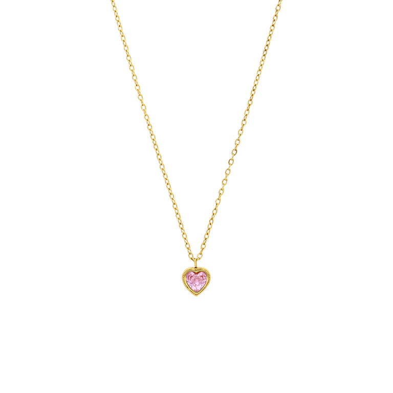 Stalen goldplated ketting vintage roze hart voor dames
