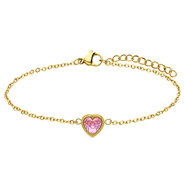 Stalen goldplated armband vintage roze hart