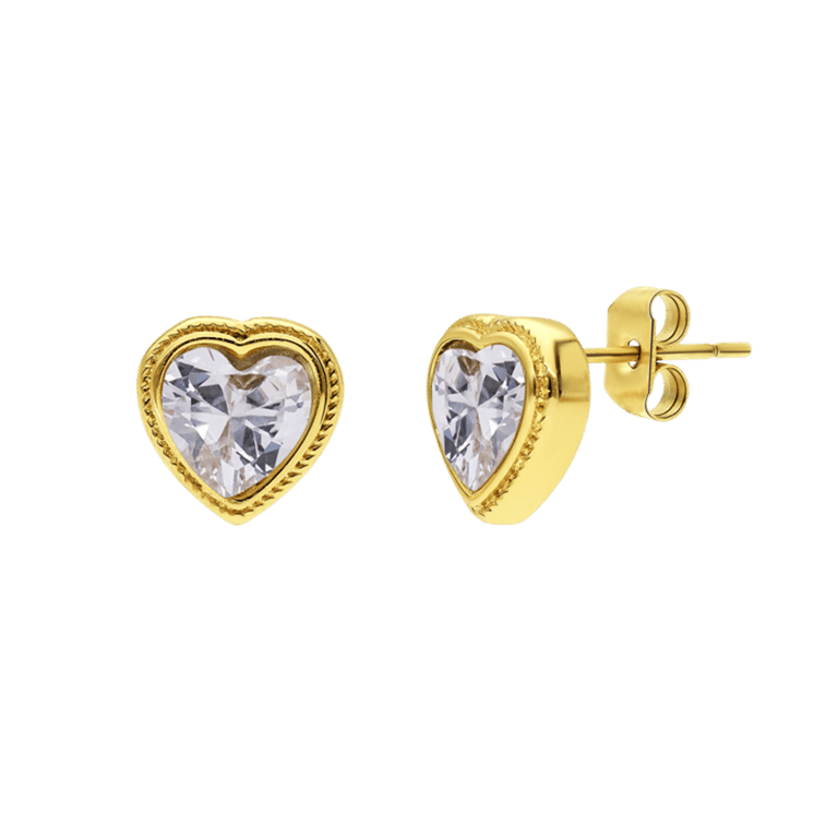 Stalen goldplated oorknoppen vintage wit hart voor dames