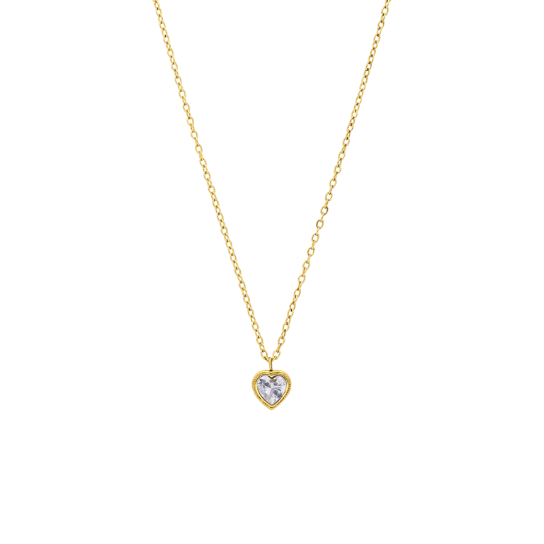 Stainless steel goldplated ketting met hanger hart met zirkonia voor dames