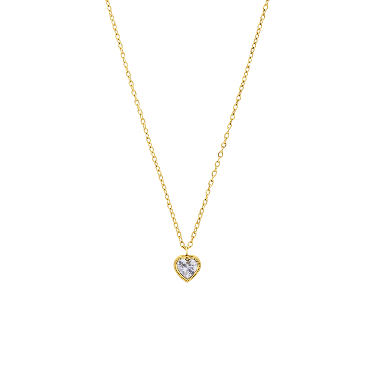 Stalen goldplated ketting vintage wit hart voor dames