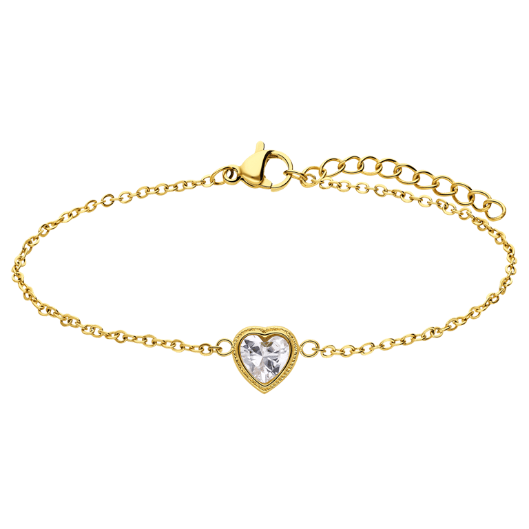Armband aus Edelstahl, vergoldet, Vintage, Weiß, Herz