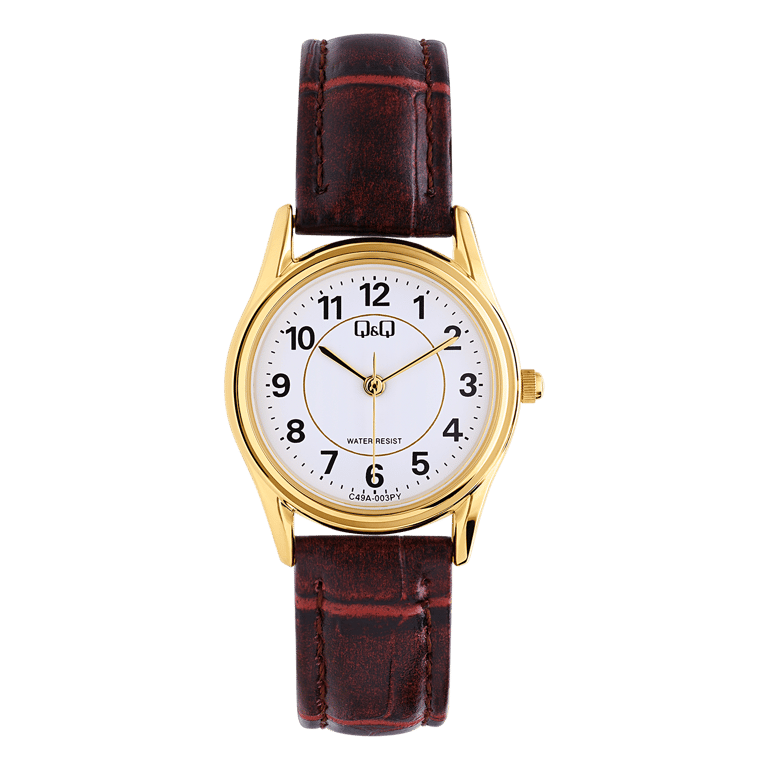 Q&Q dames horloge doublé met bruine leren band C49A-003PY