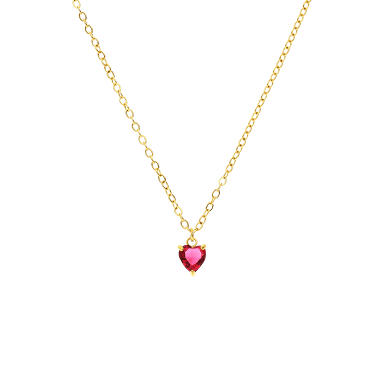 Stalen goldplated ketting met hanger hart met zirkonia voor dames