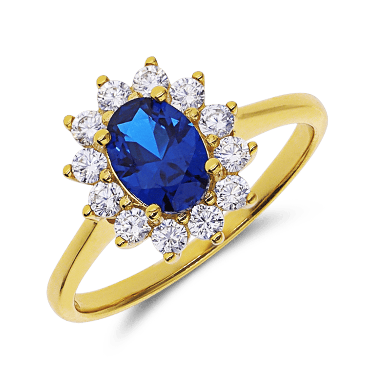 Silberring mit blauem Zirkonia, Vergoldet