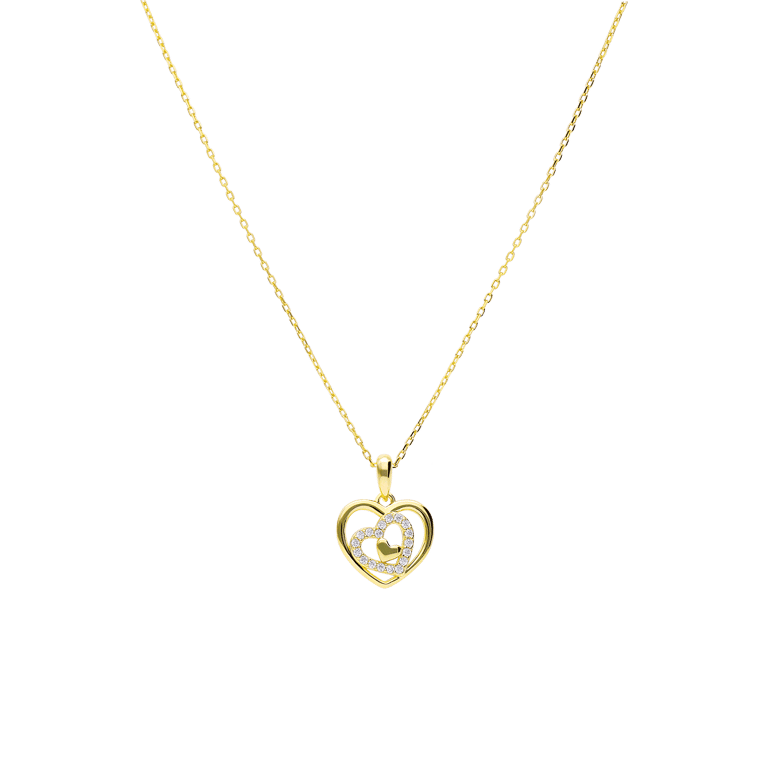 Zilveren goldplated ketting met hanger hart met zirkonia voor dames