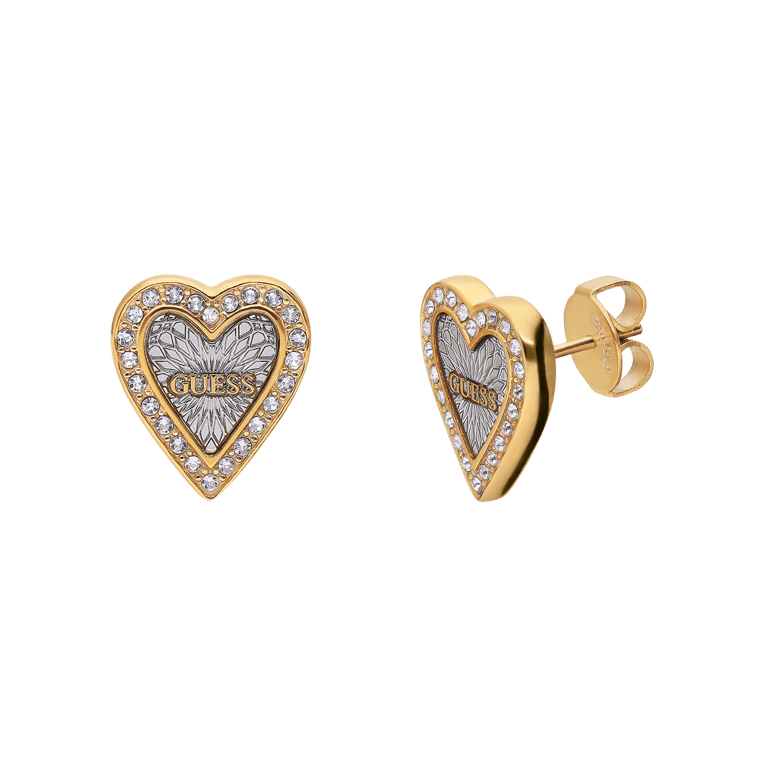 Guess stalen bicolor oorknoppen LOVE ME TENDER voor dames