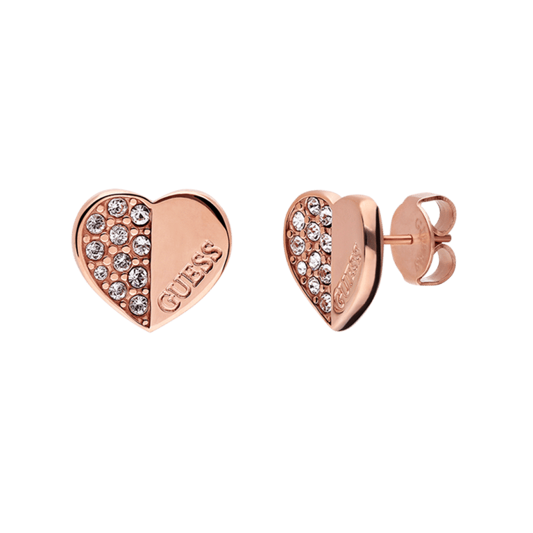 Guess stalen roséplated oorknoppen met kristal voor dames
